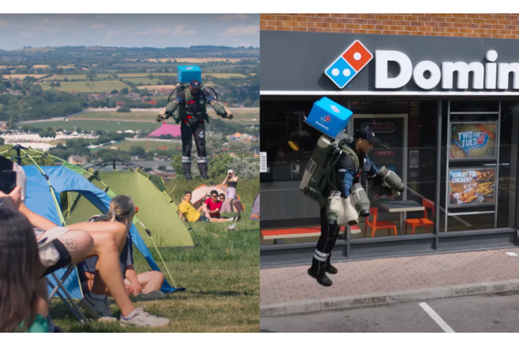 Sangat Futuristik! Domino’s Kirim Pizza pakai Jetpack Mirip Iron Man